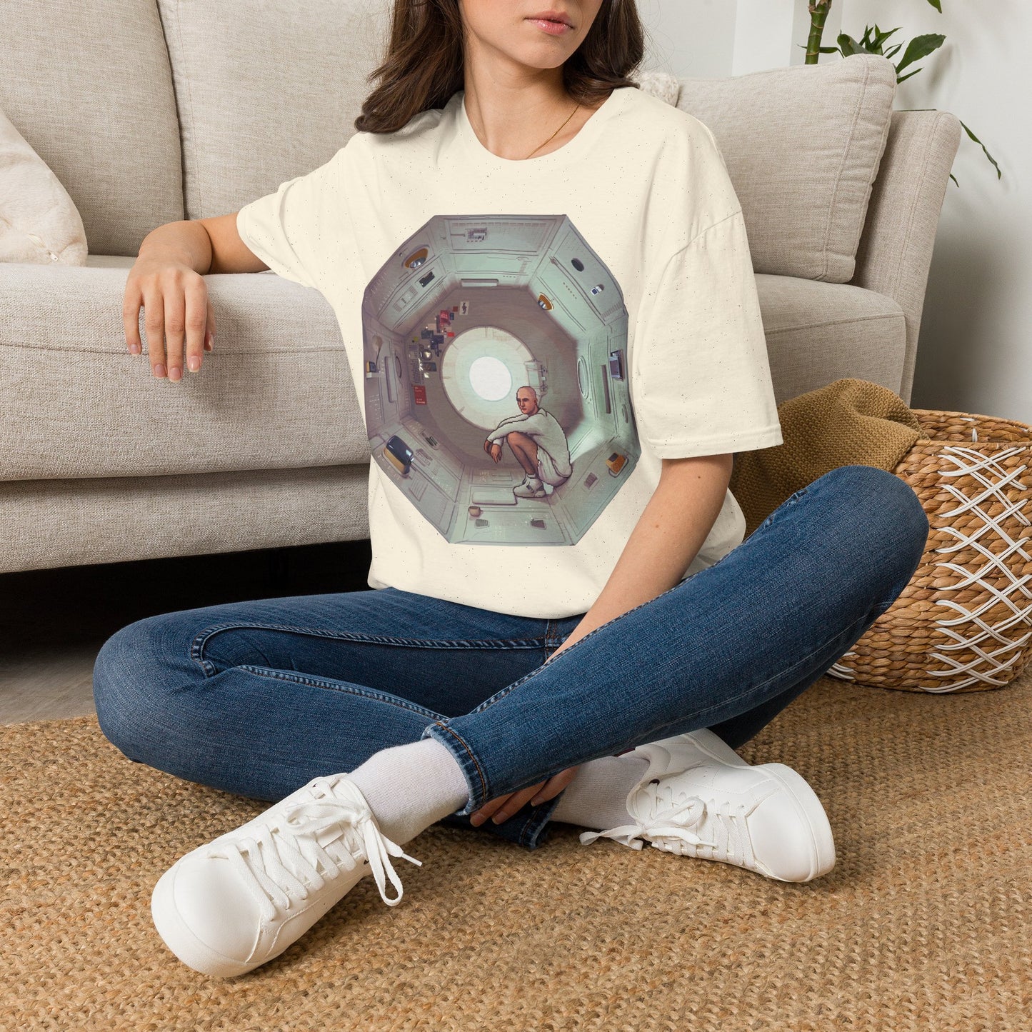 Astronaut in Space Capsule T-Shirt | Retro Space Station Interior
