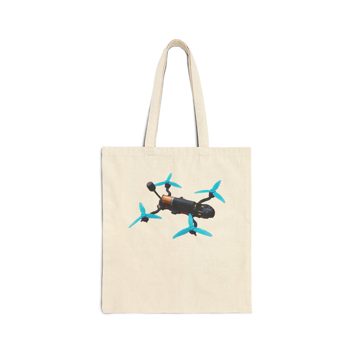 Racing Drone Illustration Tote Bag | Blue Propellers, Canvas Shopper
