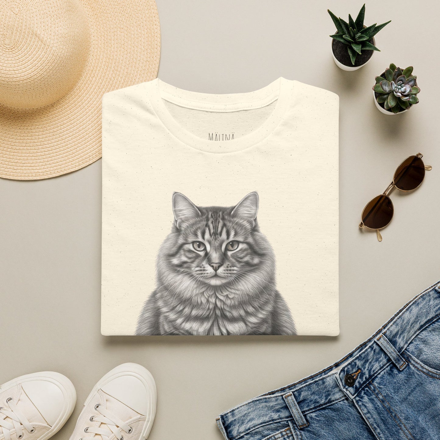 Fat Tabby Cat Pencil Drawn Shirt