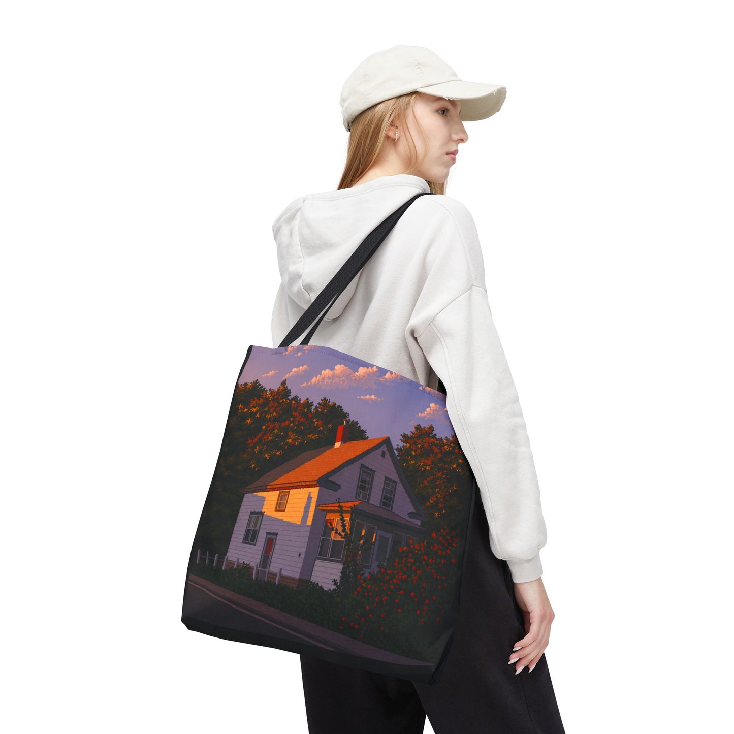 Sunlit Country House Tote Bag | Cottage Sunset Landscape