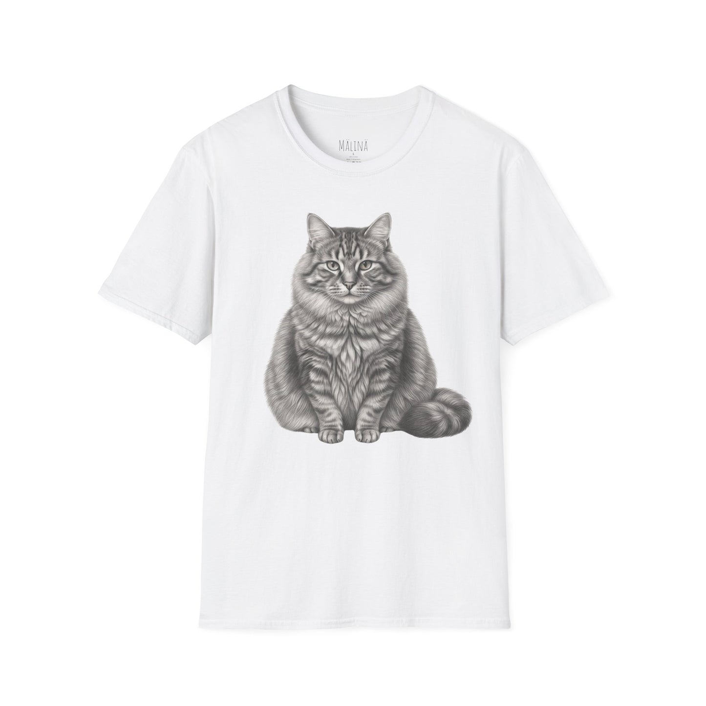 Fat Tabby Cat Pencil Drawn Shirt