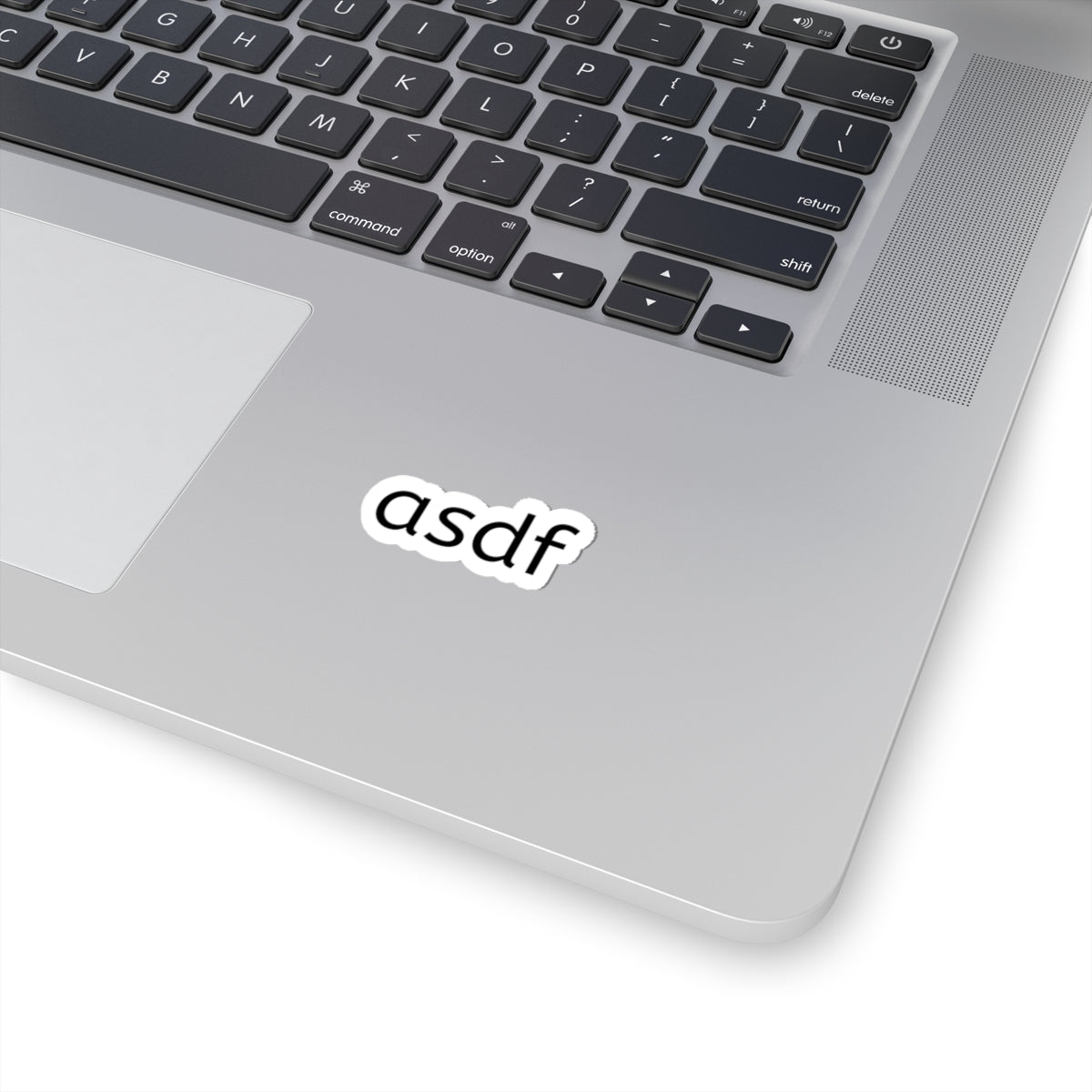 asdf Kiss-Cut Sticker — Minimal Black Text Laptop Decal