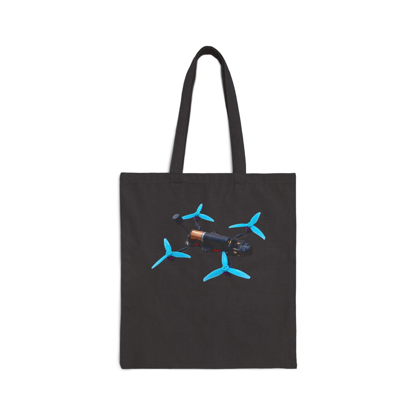 Racing Drone Illustration Tote Bag | Blue Propellers, Canvas Shopper